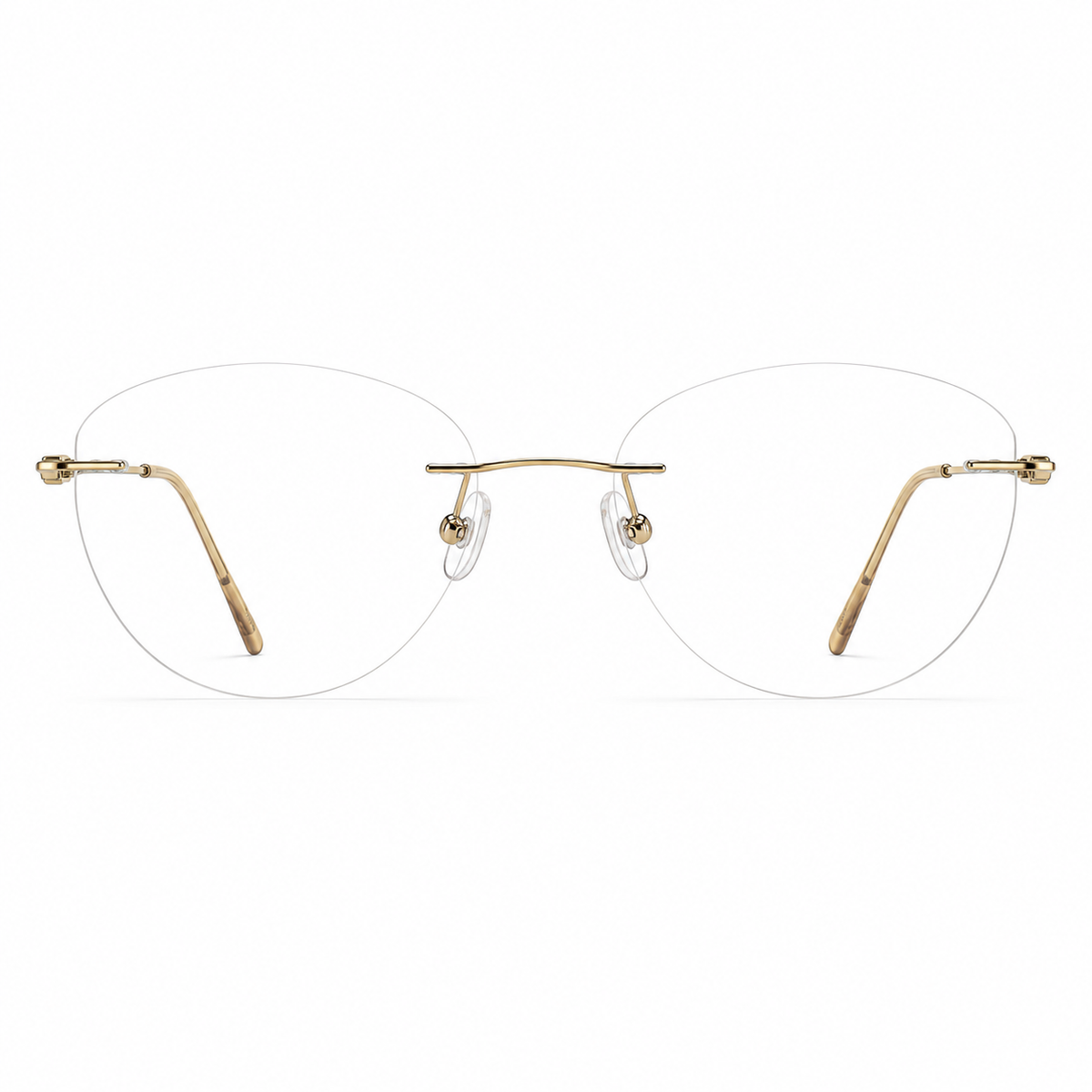 Gold Women's Oval Titanium Rimless Glasses, clean front view