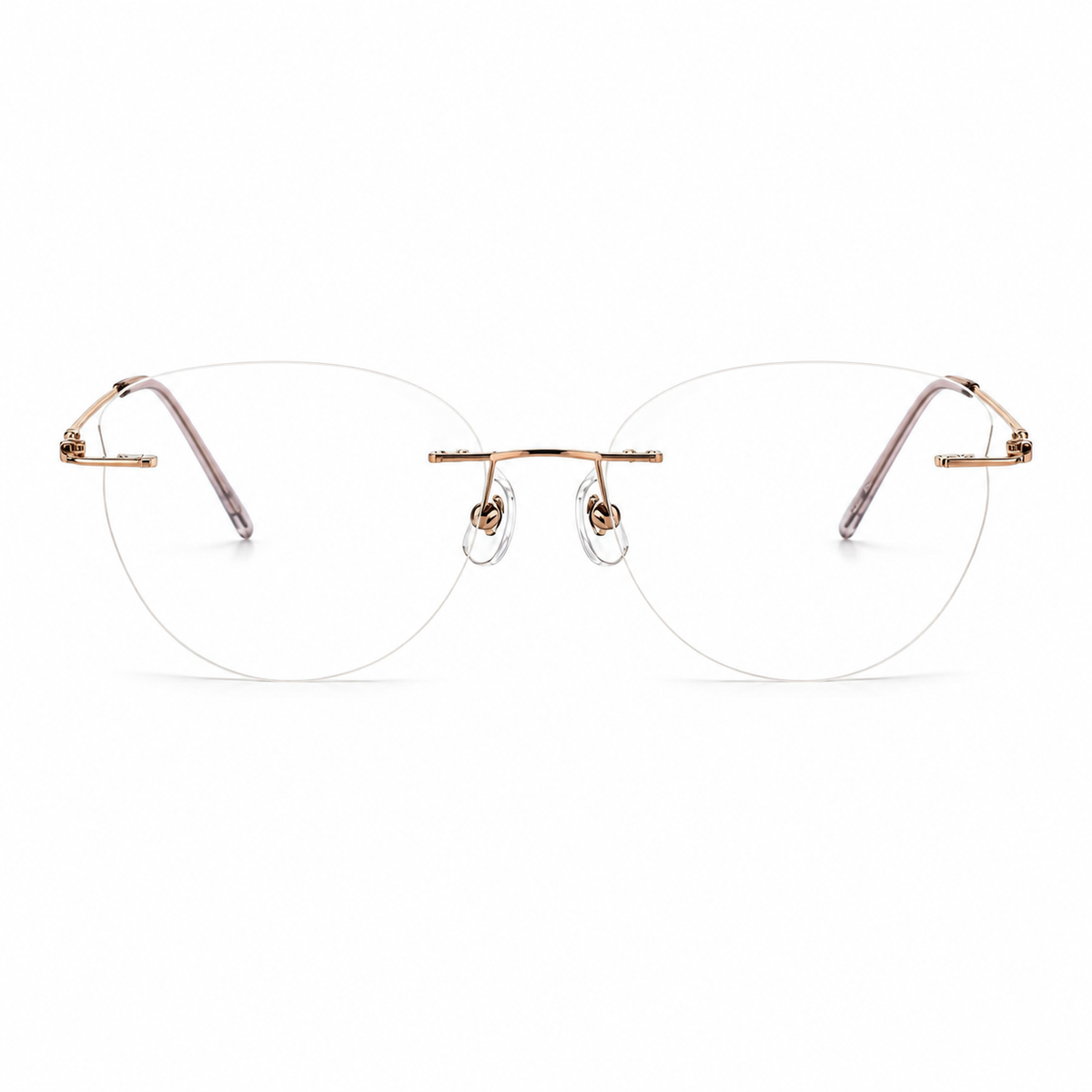 Rose Gold Women's Oval Titanium Rimless Glasses, clean front view