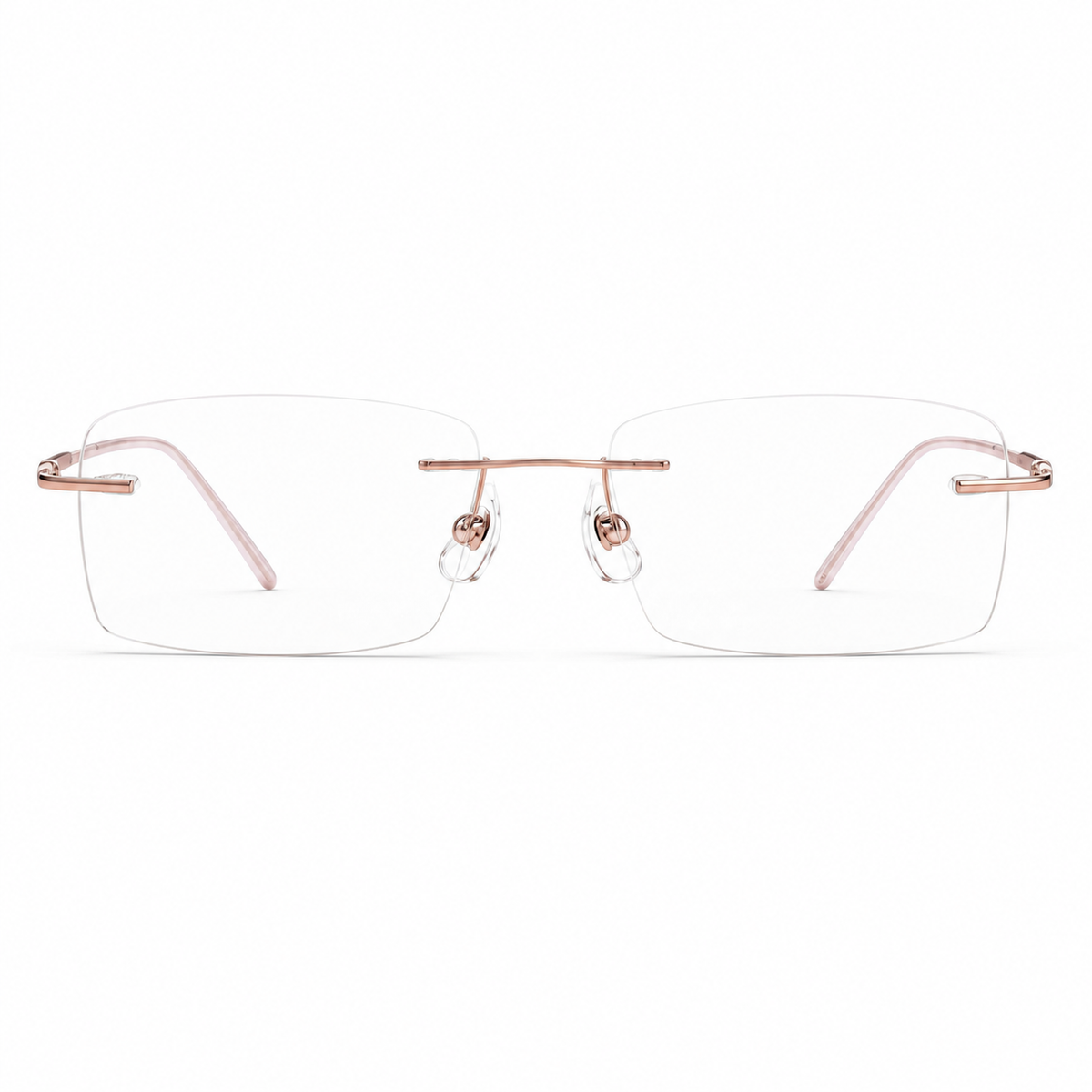 Rose Gold/Pink Unisex Slim Rectangular Titanium Rimless Glasses, clean front view