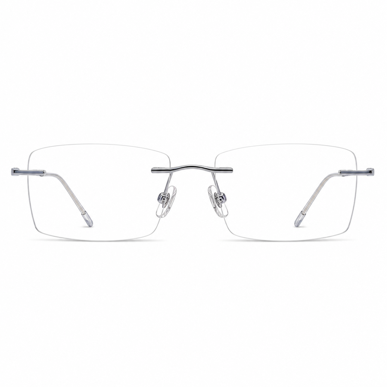Silver/Blue Unisex Slim Rectangular Titanium Rimless Glasses, clean front view