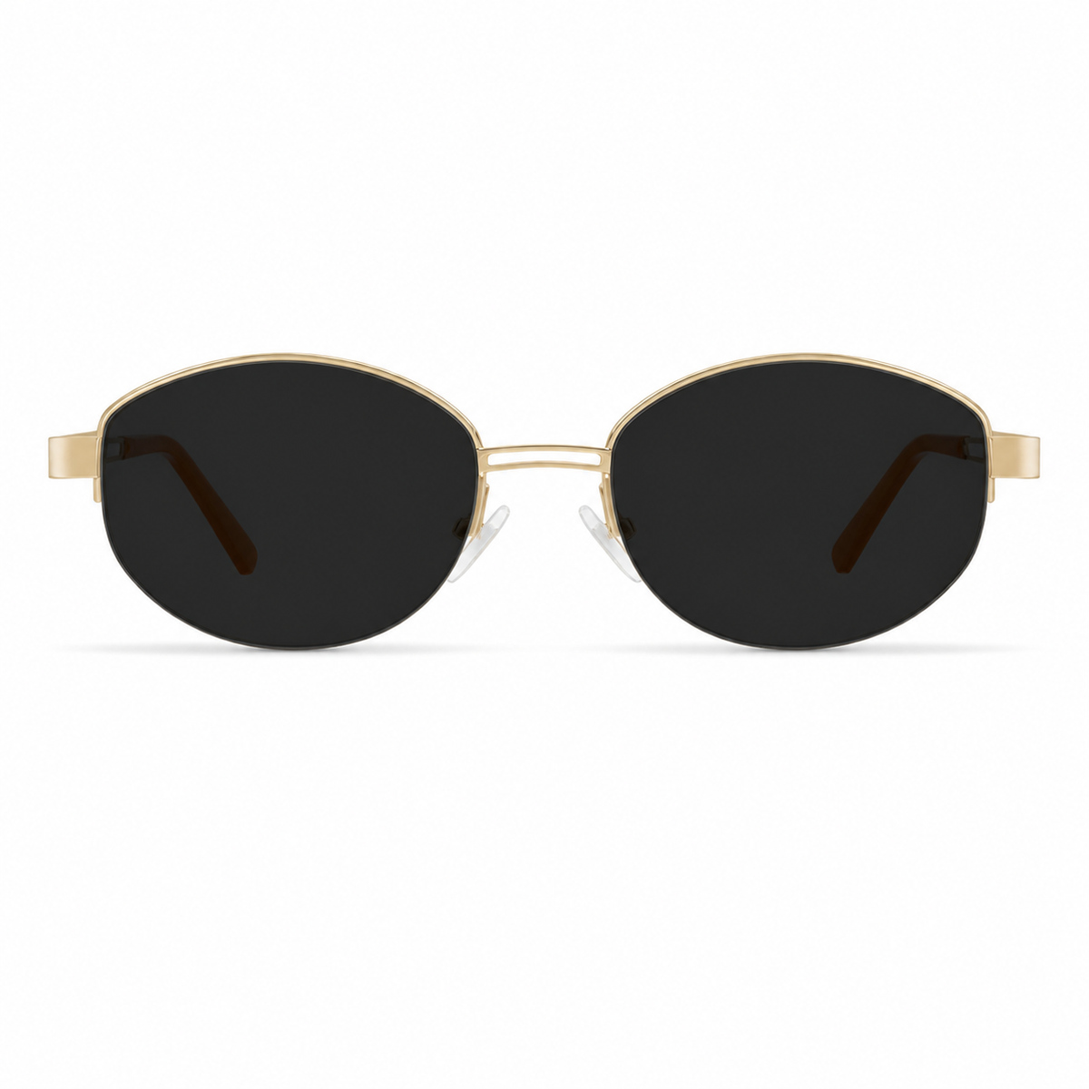 Black and Gold women's small metal oval UV400 sunglasses, front product view