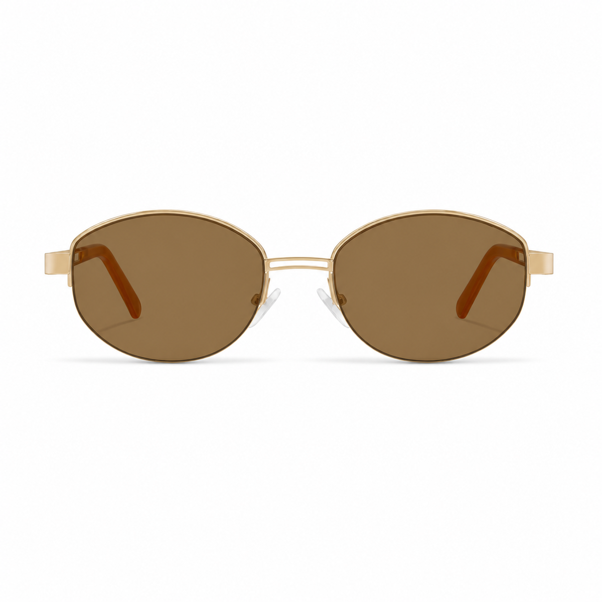Champagne Brown women's small metal oval UV400 sunglasses, front product view