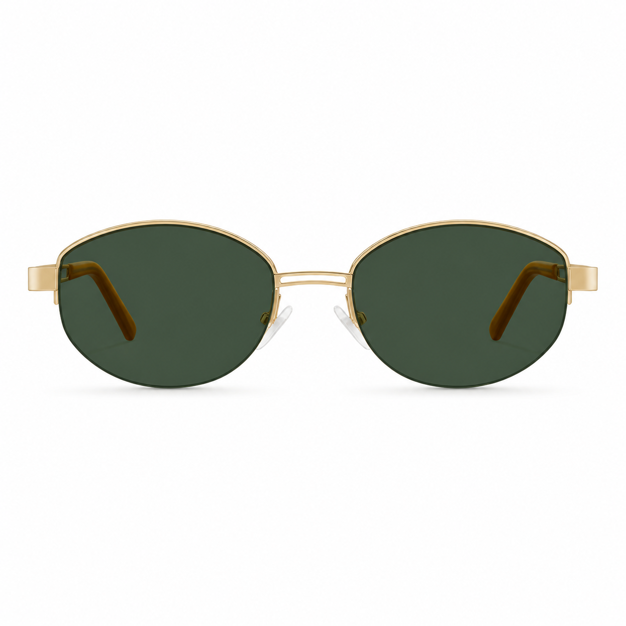 Gold and Green women's small metal oval UV400 sunglasses, front product view