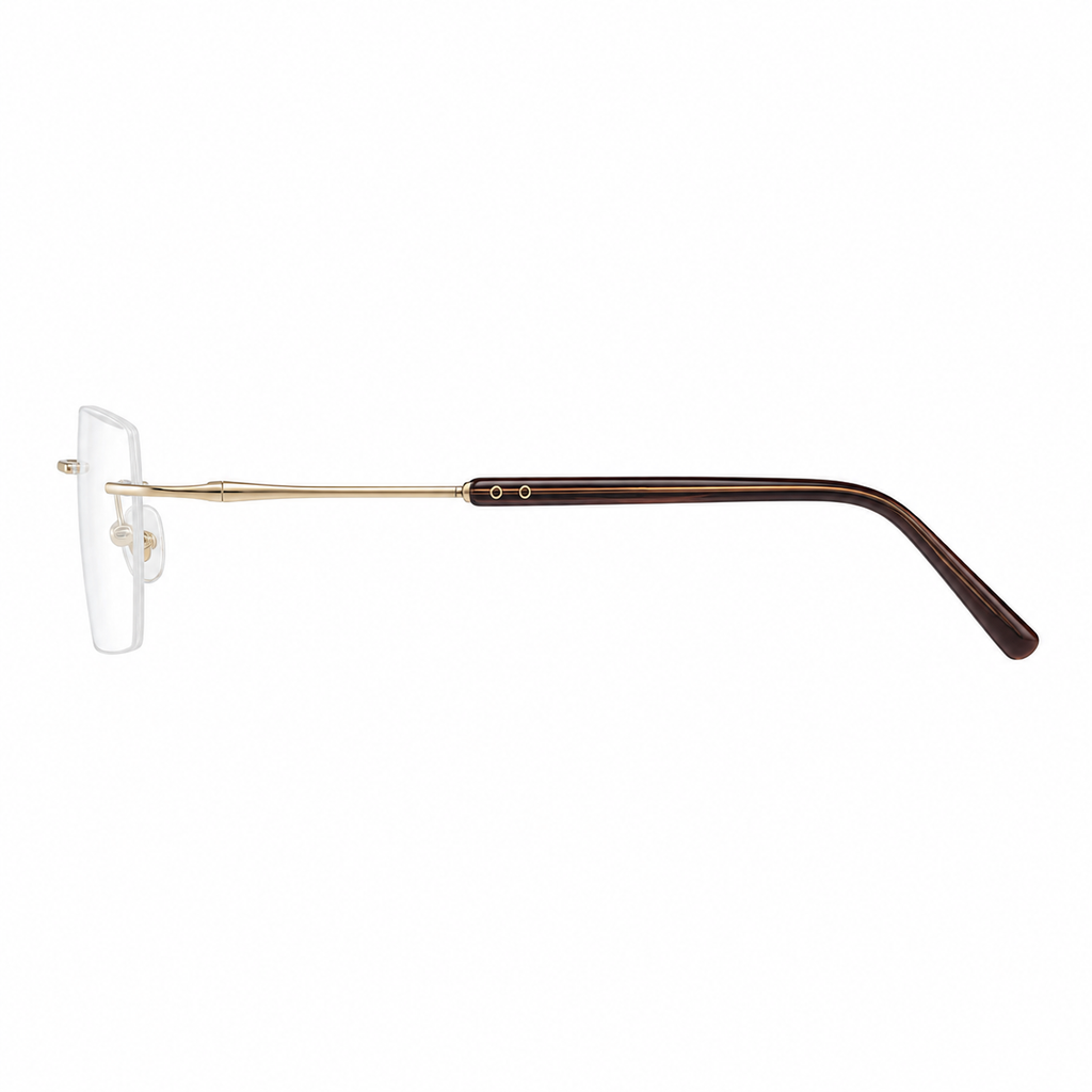 Gold Sophisticated Professional Rimless Eyeglasses, true side-profile product view