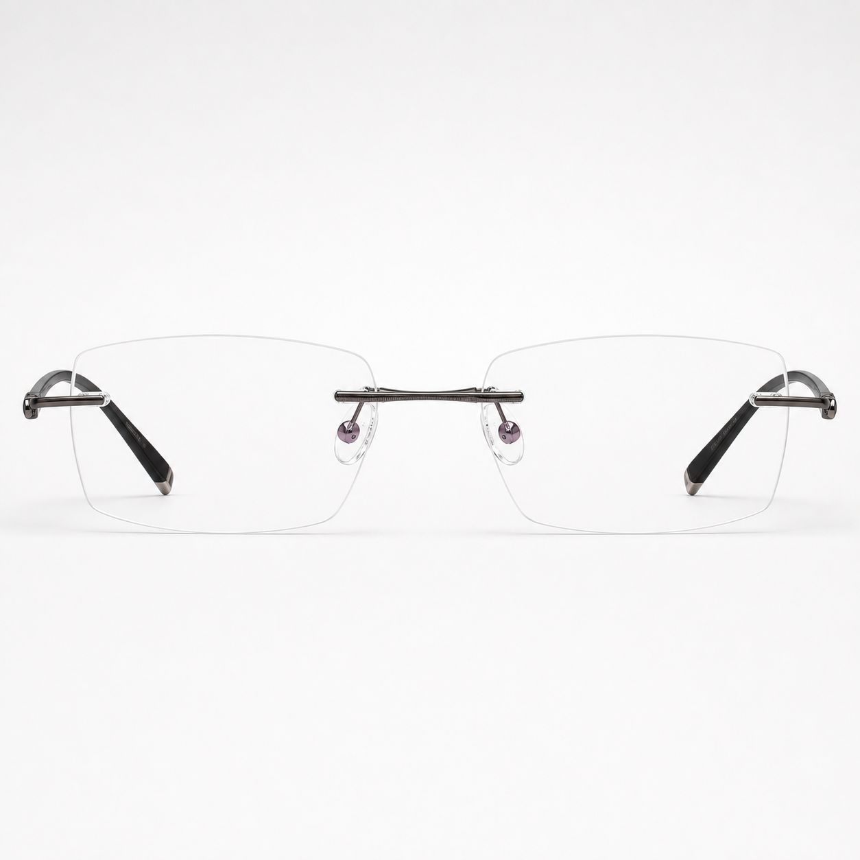 Gunmetal men's titanium rimless rectangular glasses, front product view