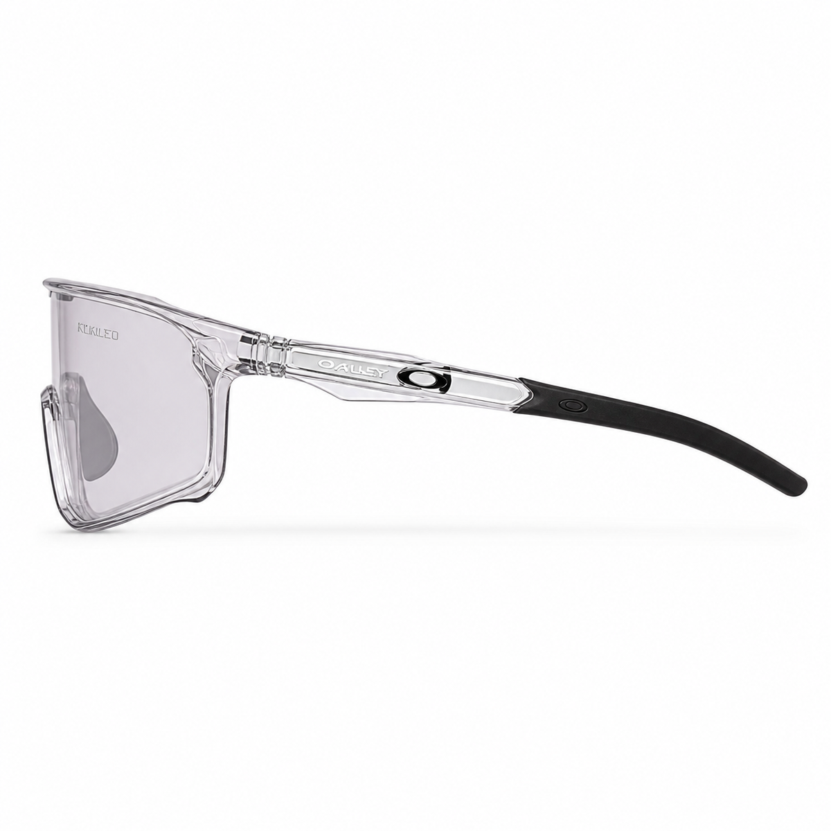 Crystal Grey Frame/Photochromic Silver Lens Unisex TR90 Rimless Shield Cycling Sunglasses, side temple product view