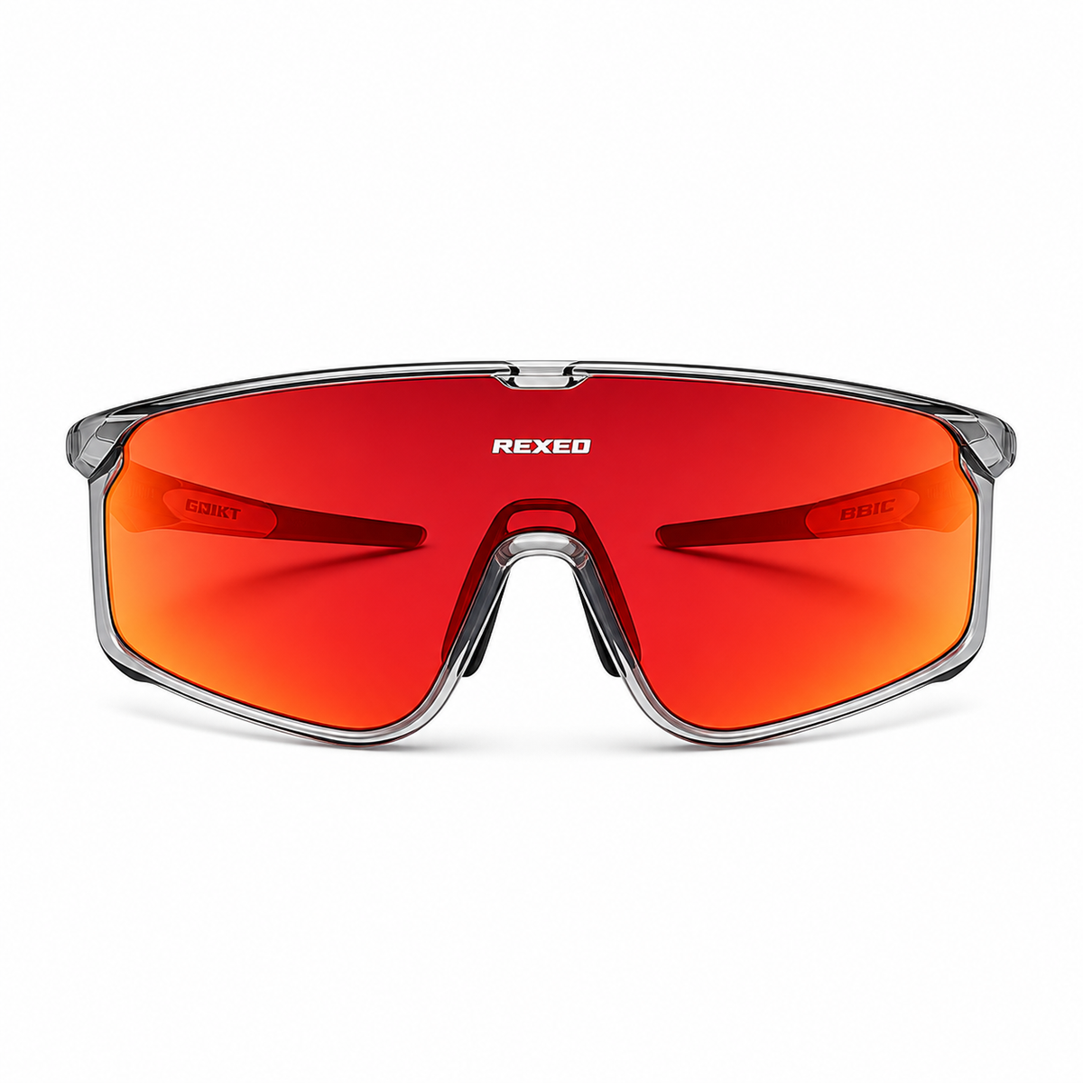 Crystal Grey Frame/Red Mirror Lens Unisex TR90 Rimless Shield Cycling Sunglasses, clean front product view