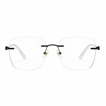 Black Women's Alloy Rimless Geometric Cat-Eye Glasses, clean front product view