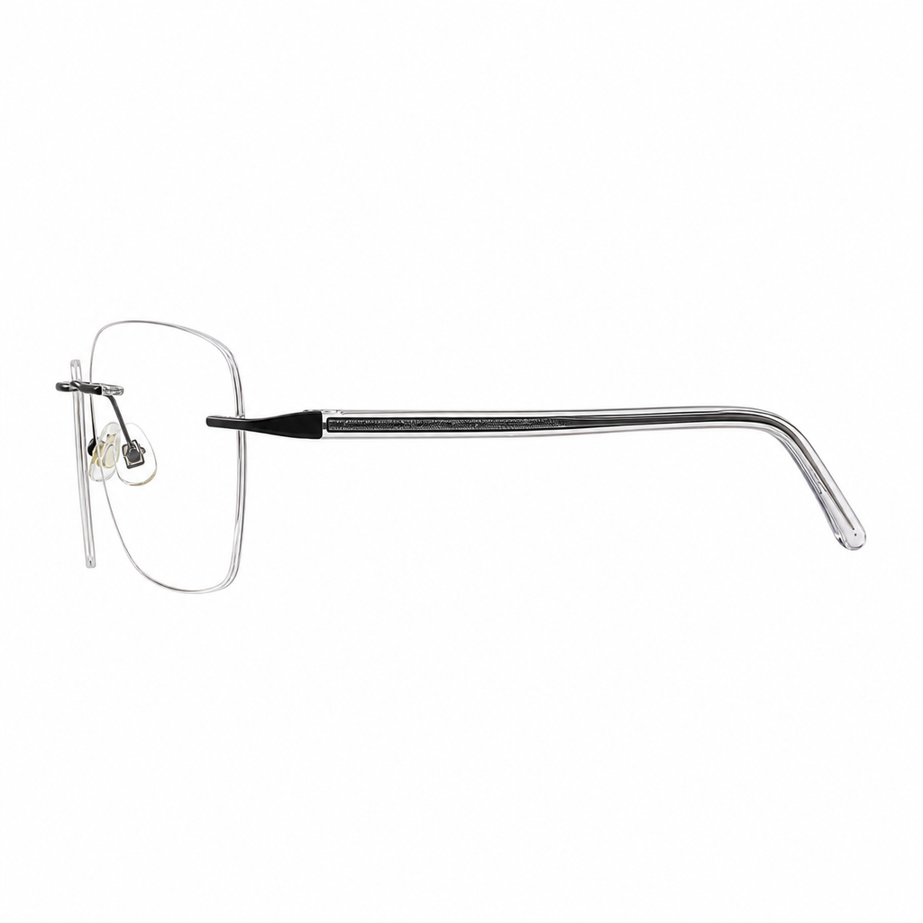 Black Women's Alloy Rimless Geometric Cat-Eye Glasses, side temple product view