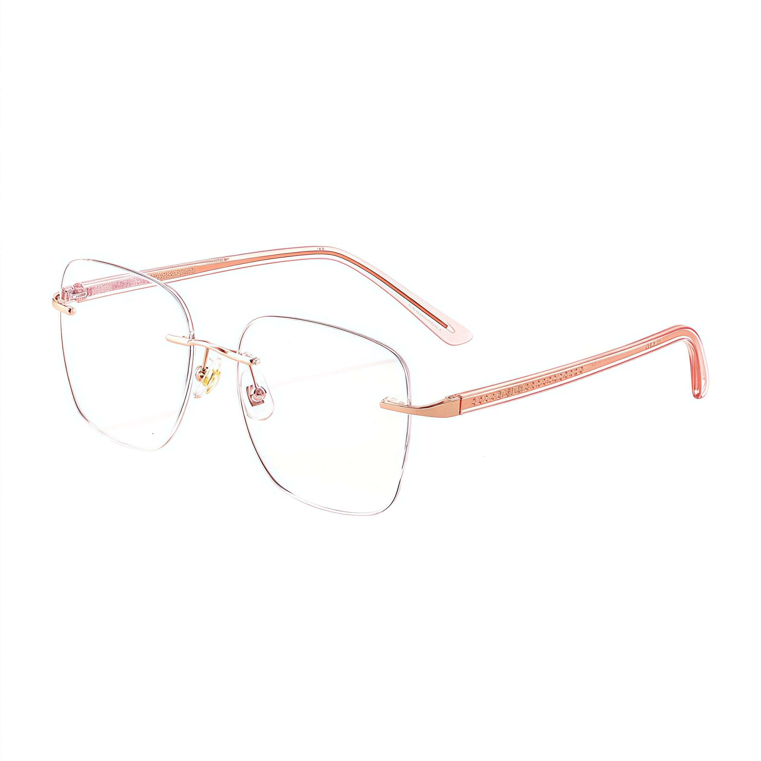 Rose Gold Women's Alloy Rimless Geometric Cat-Eye Glasses, 45-degree product view
