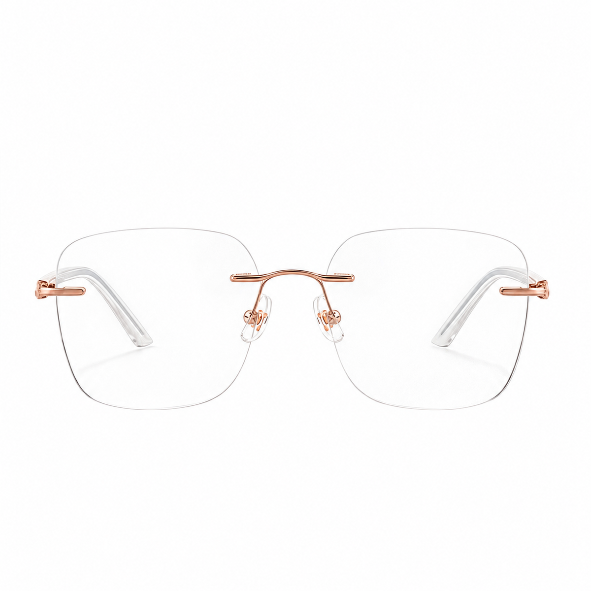 Rose Gold Women's Alloy Rimless Geometric Cat-Eye Glasses, clean front product view