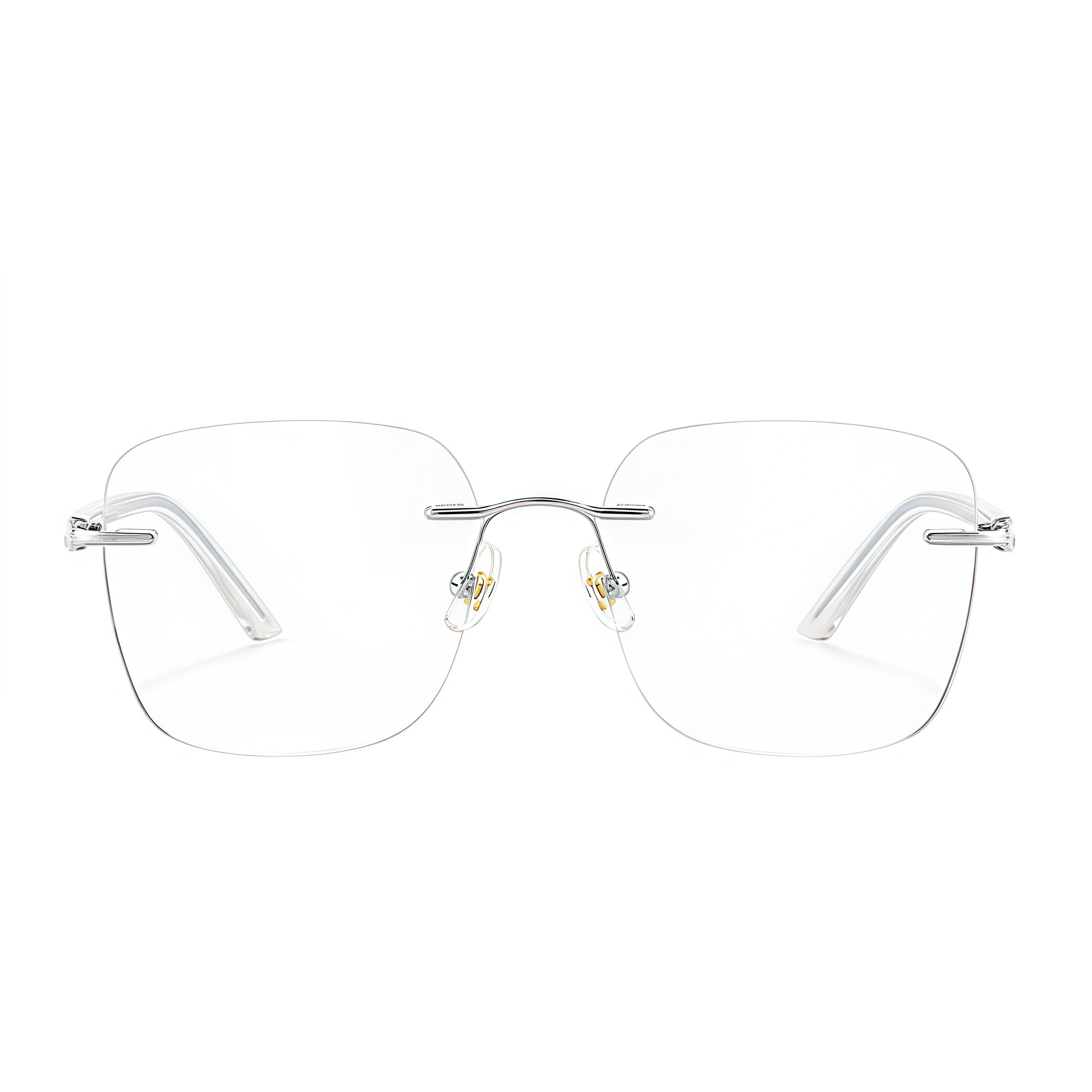 Silver Women's Alloy Rimless Geometric Cat-Eye Glasses, clean front product view