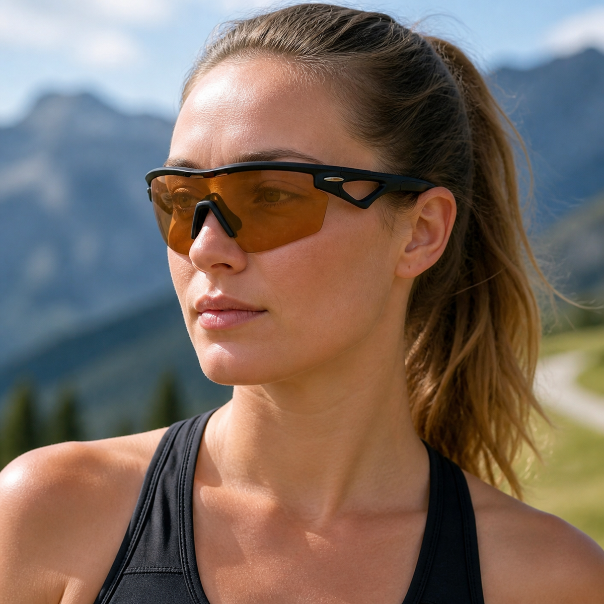 Unisex TR Semi-Rimless Shield Outdoor Sports Sunglasses, worn by an adult model, alternate fit