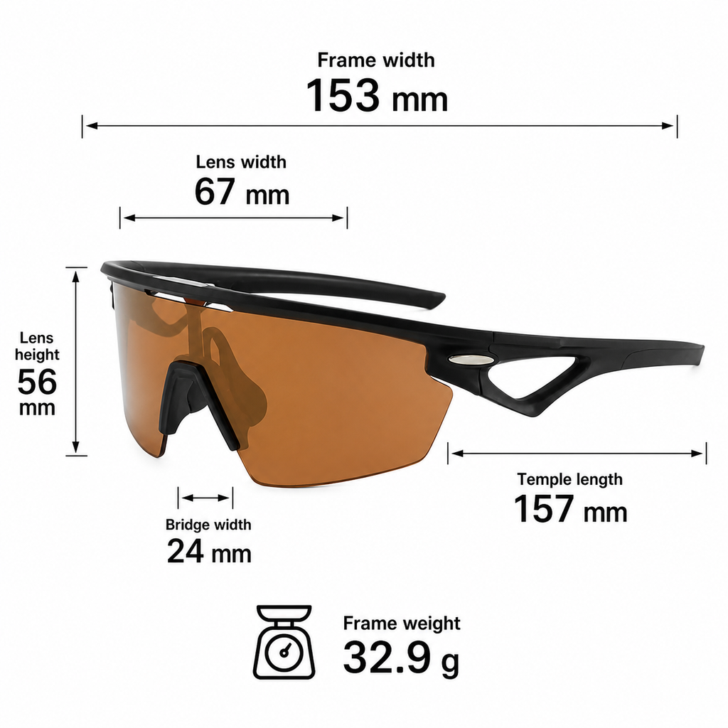 Unisex TR Semi-Rimless Shield Outdoor Sports Sunglasses frame measurements and weight guide