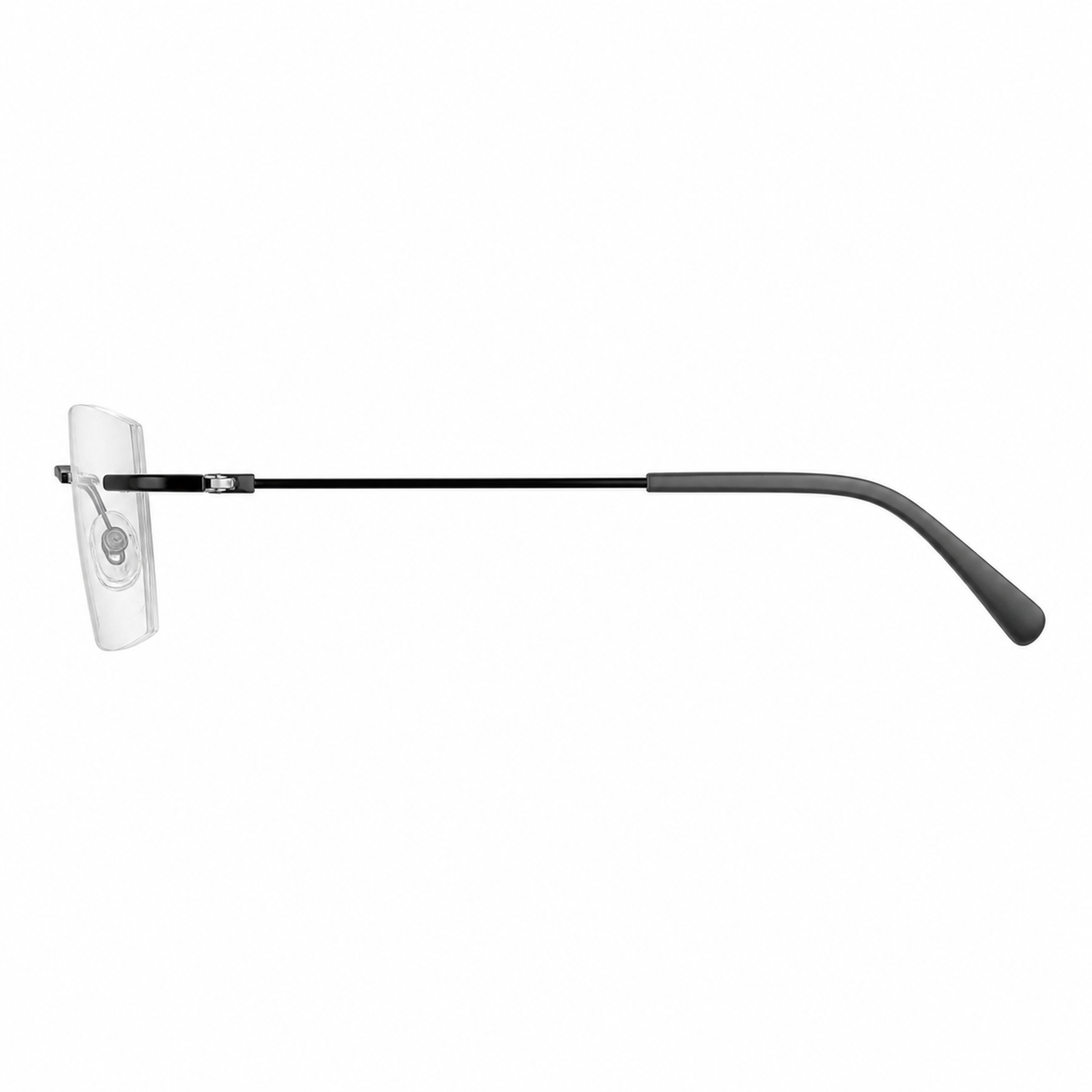 Black Men's Pure Titanium Rimless Narrow-Rectangle Glasses, true side-profile product view