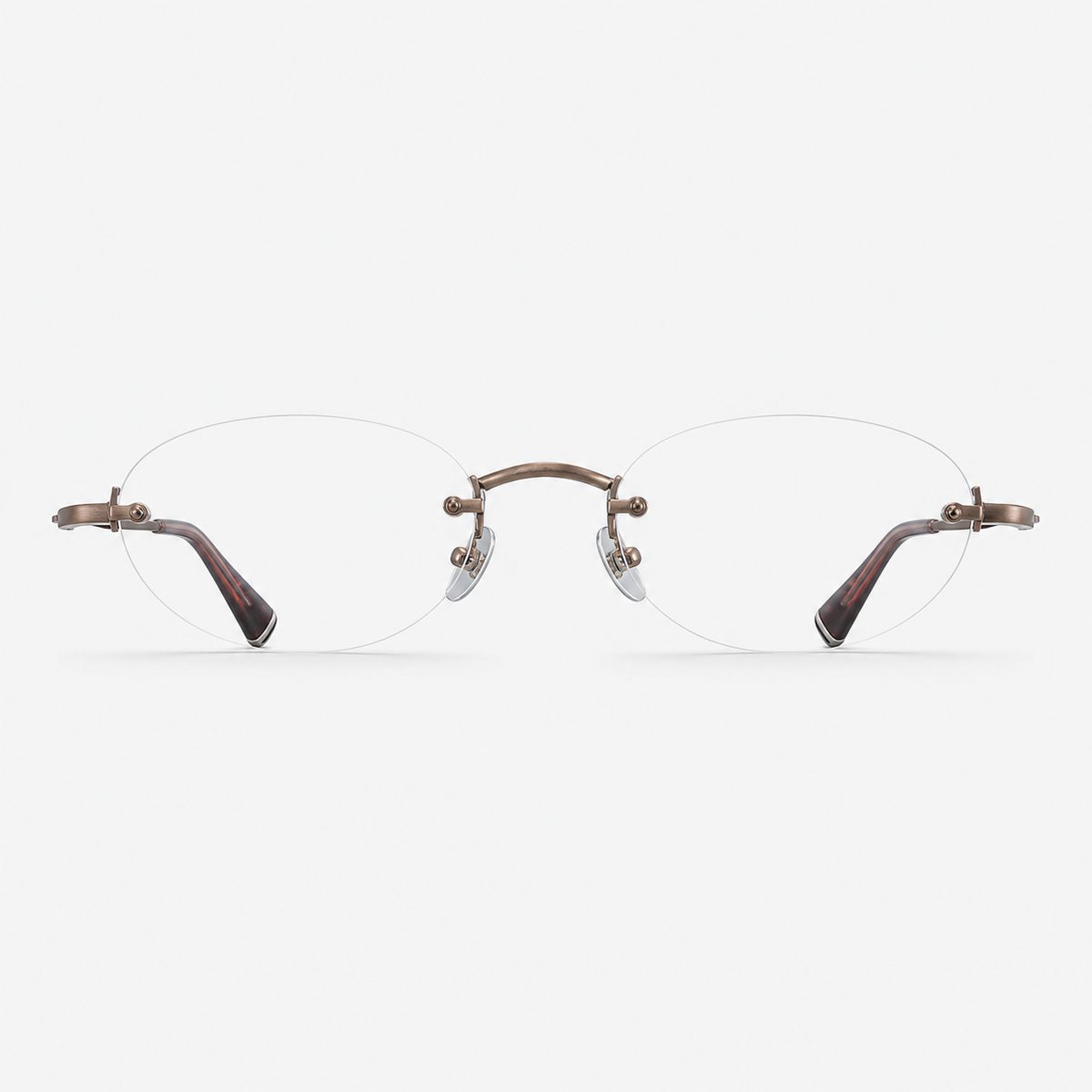 Antique Bronze/Brown women's pure titanium and acetate rimless rounded oval glasses, front product view