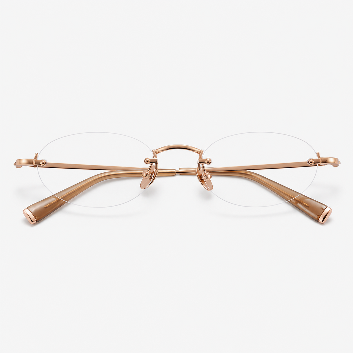Rose Gold/Green Gradient women's pure titanium and acetate rimless rounded oval glasses, front product view