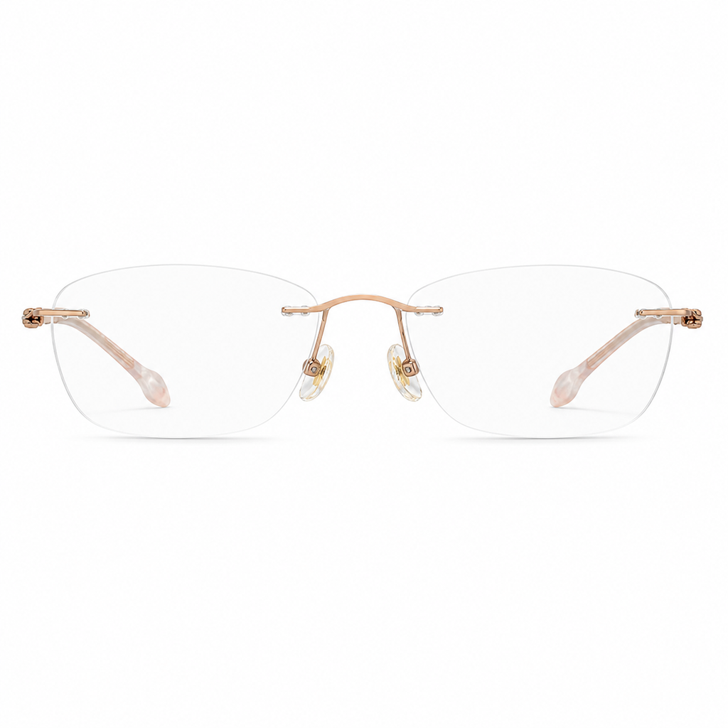 Gold Unisex Semi-Titanium Rimless Rounded-Rectangle Glasses, clean front product view