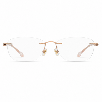 Gold Unisex Semi-Titanium Rimless Rounded-Rectangle Glasses, clean front product view
