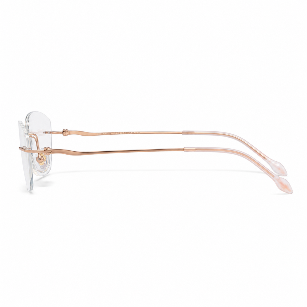 Gold Unisex Semi-Titanium Rimless Rounded-Rectangle Glasses, side temple product view