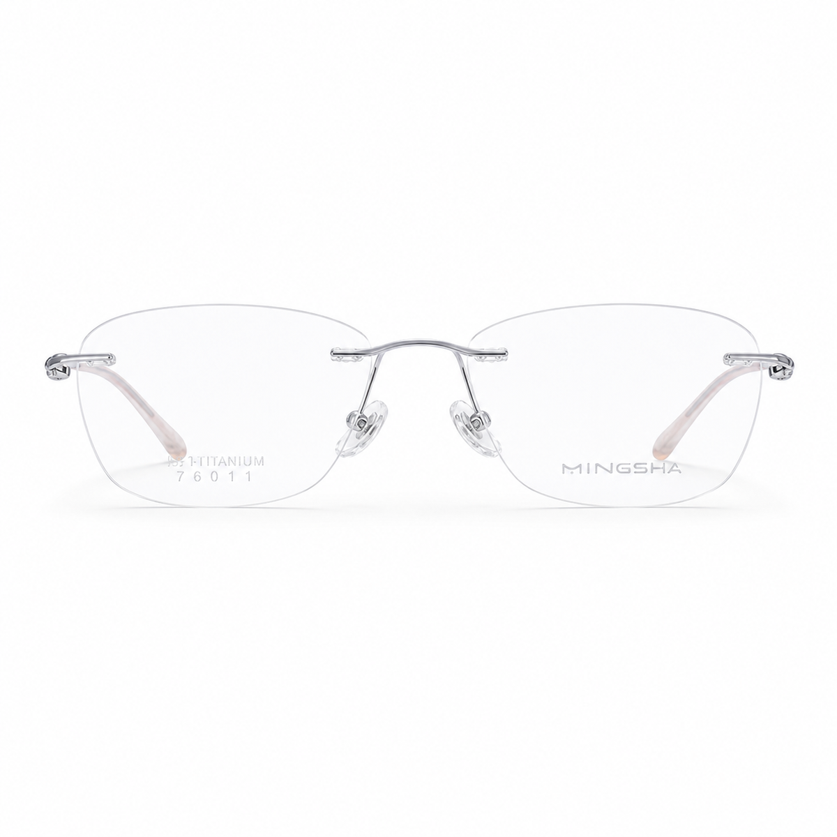 Silver Unisex Semi-Titanium Rimless Rounded-Rectangle Glasses, clean front product view