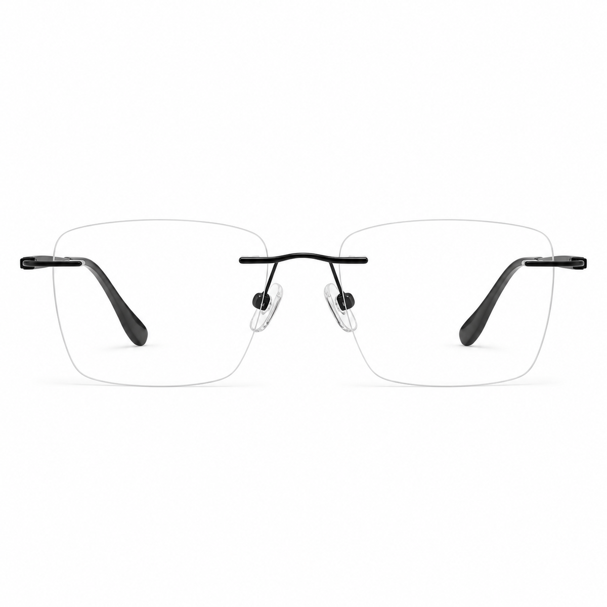 Black Unisex Square Titanium Rimless Glasses, clean front view