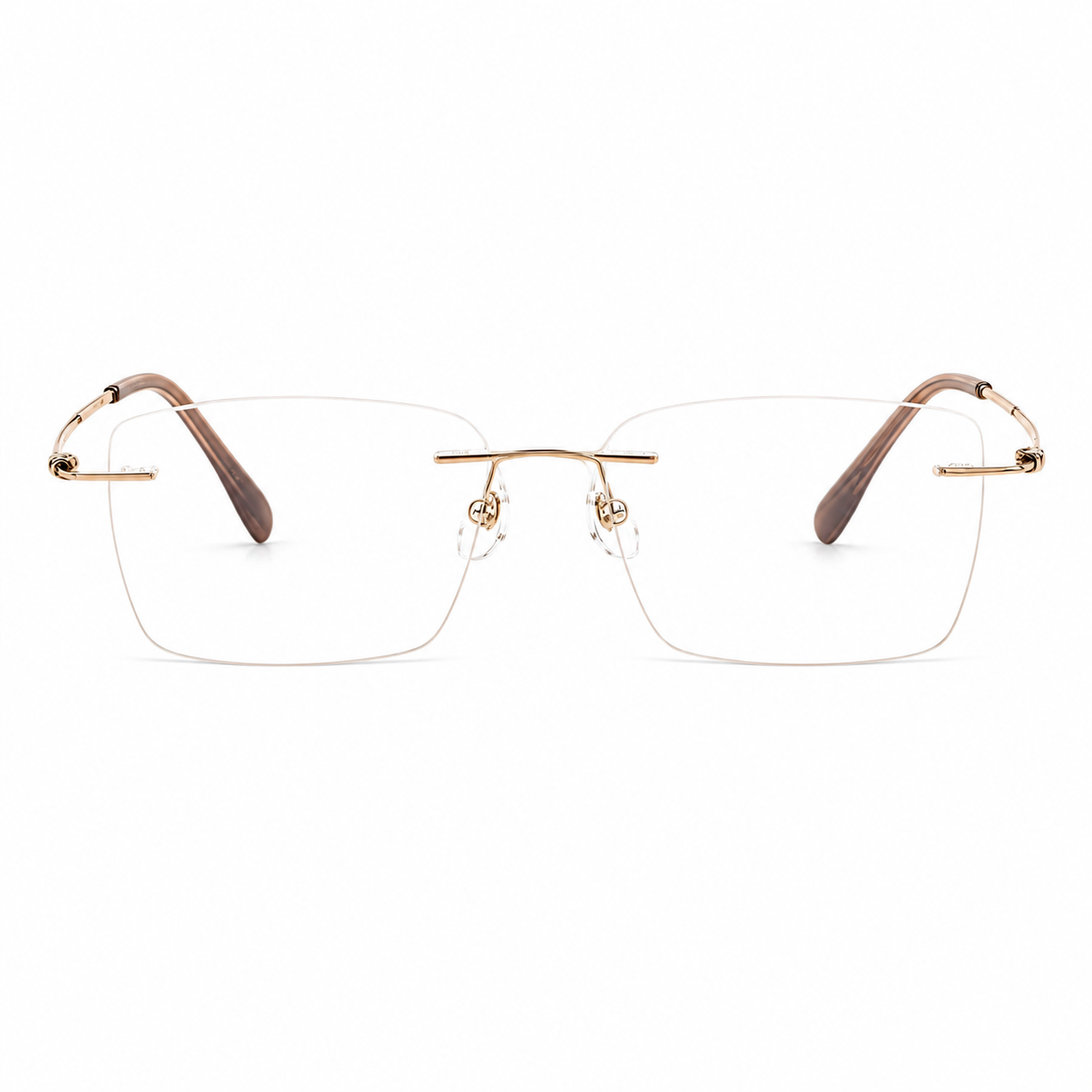 Gold Unisex Square Titanium Rimless Glasses, clean front view
