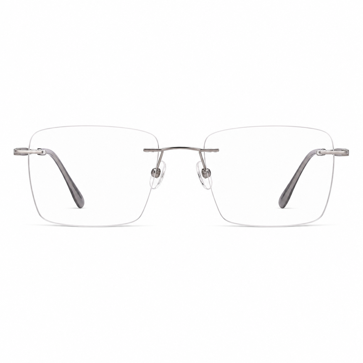 Gunmetal Unisex Square Titanium Rimless Glasses, clean front view