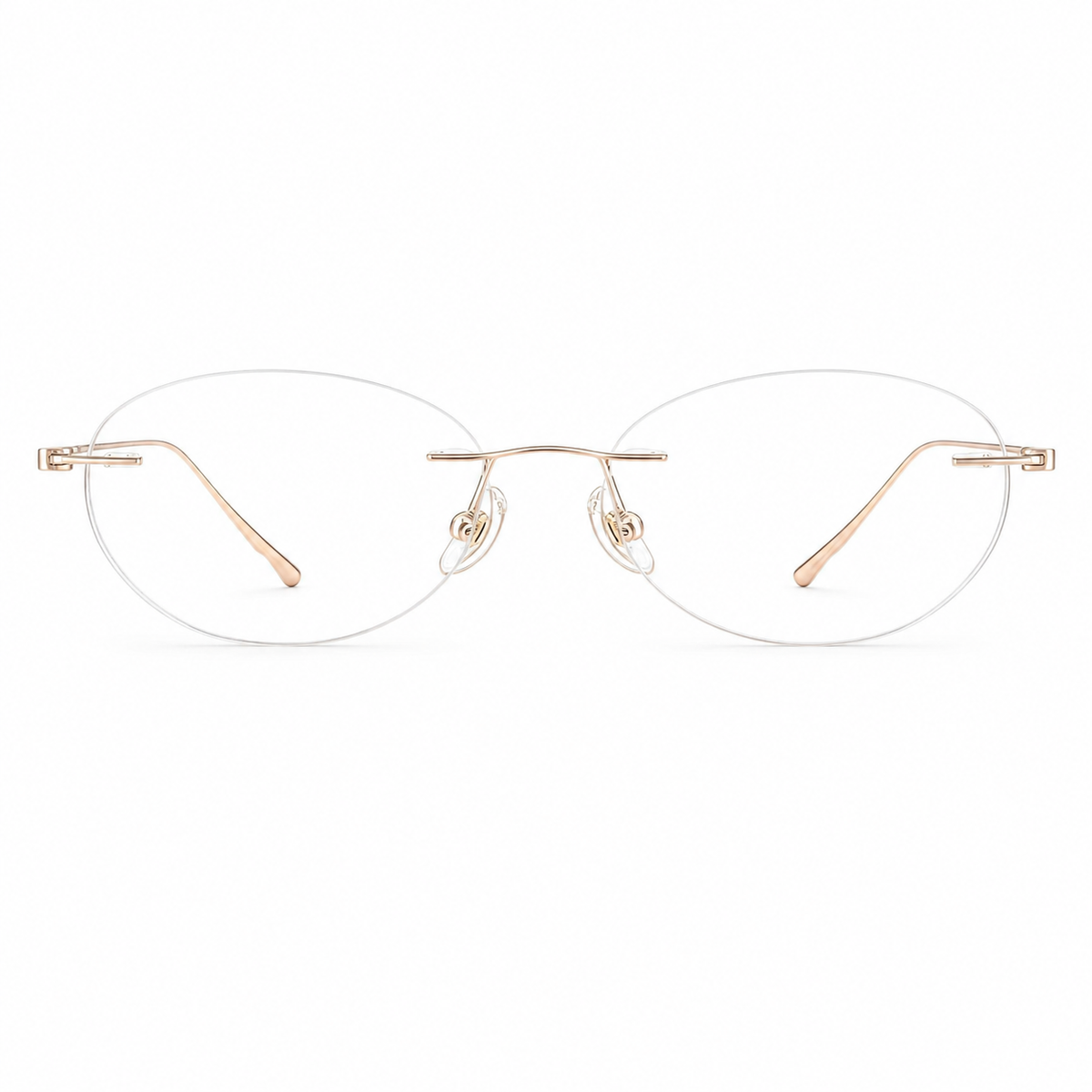 Amber/Rose Gold Women's Slim Oval Pure Titanium Rimless Glasses, clean front view