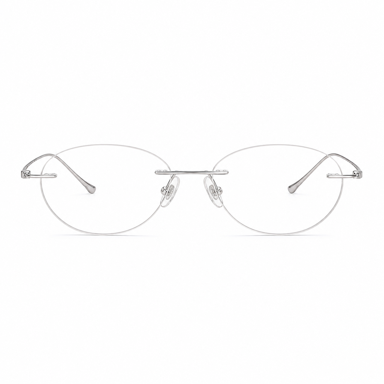 Silver Women's Slim Oval Pure Titanium Rimless Glasses, clean front view