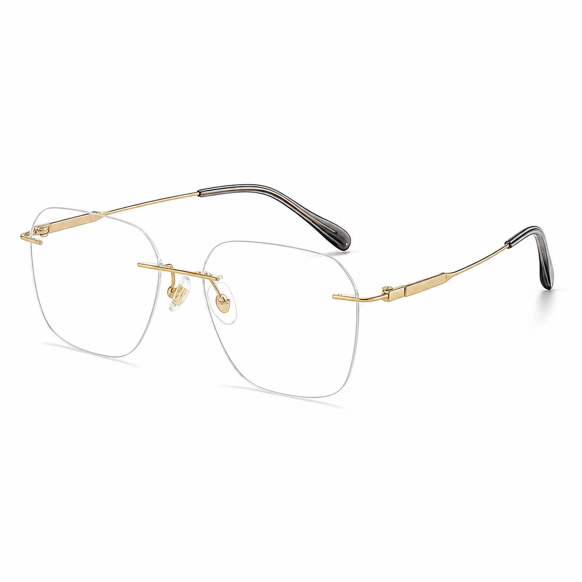 Gold Men's Square Pure Titanium Rimless Glasses, 45-degree view