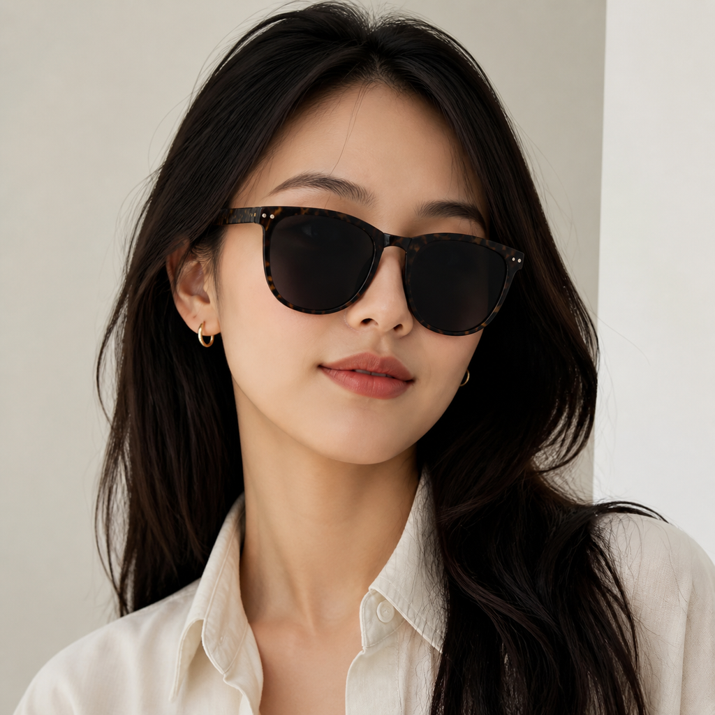 Tortoise Shell Unisex TR90 Foldable UV400 Sunglasses, worn by an adult model, front fit