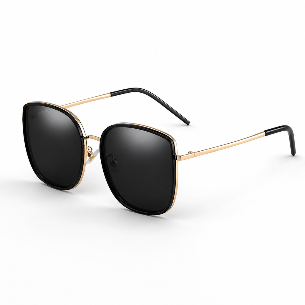 Black & Gold Unisex Alloy Square UV400 Sunglasses, 45-degree product view