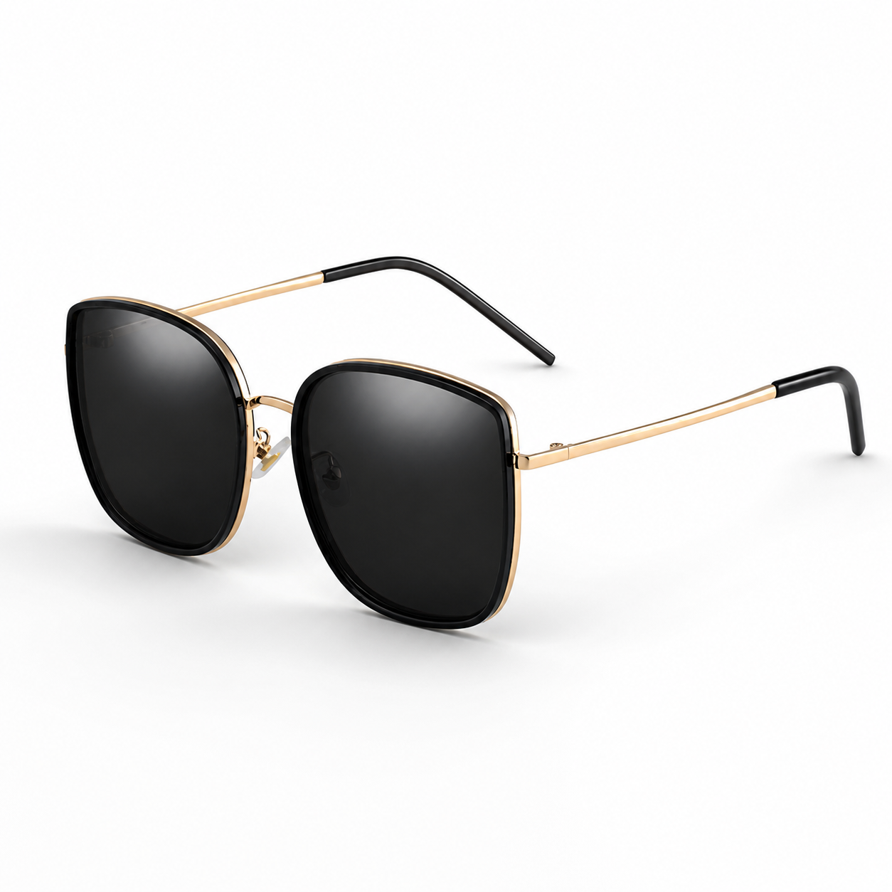 Black & Gold Unisex Alloy Square UV400 Sunglasses, 45-degree product view