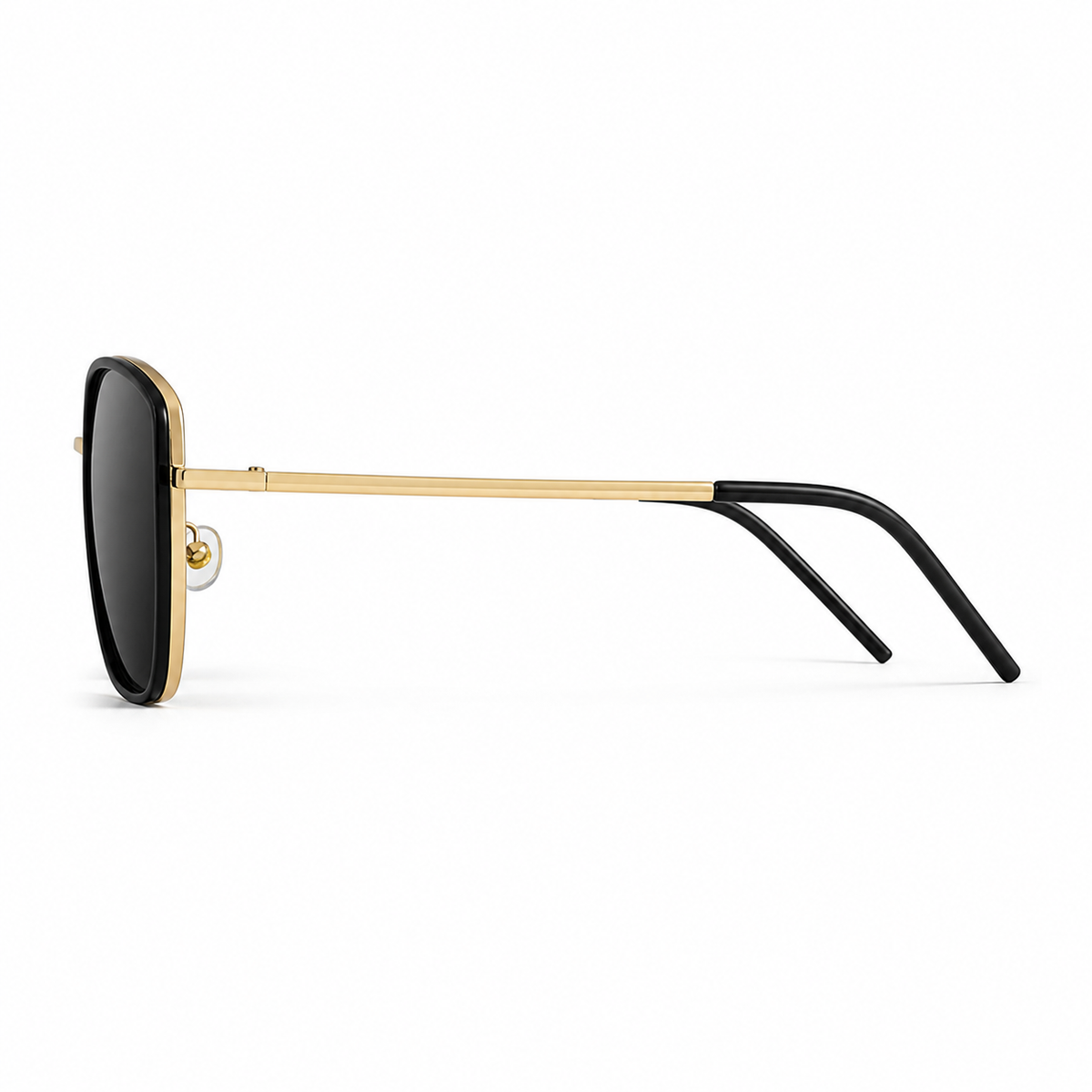 Black & Gold Unisex Alloy Square UV400 Sunglasses, side temple product view