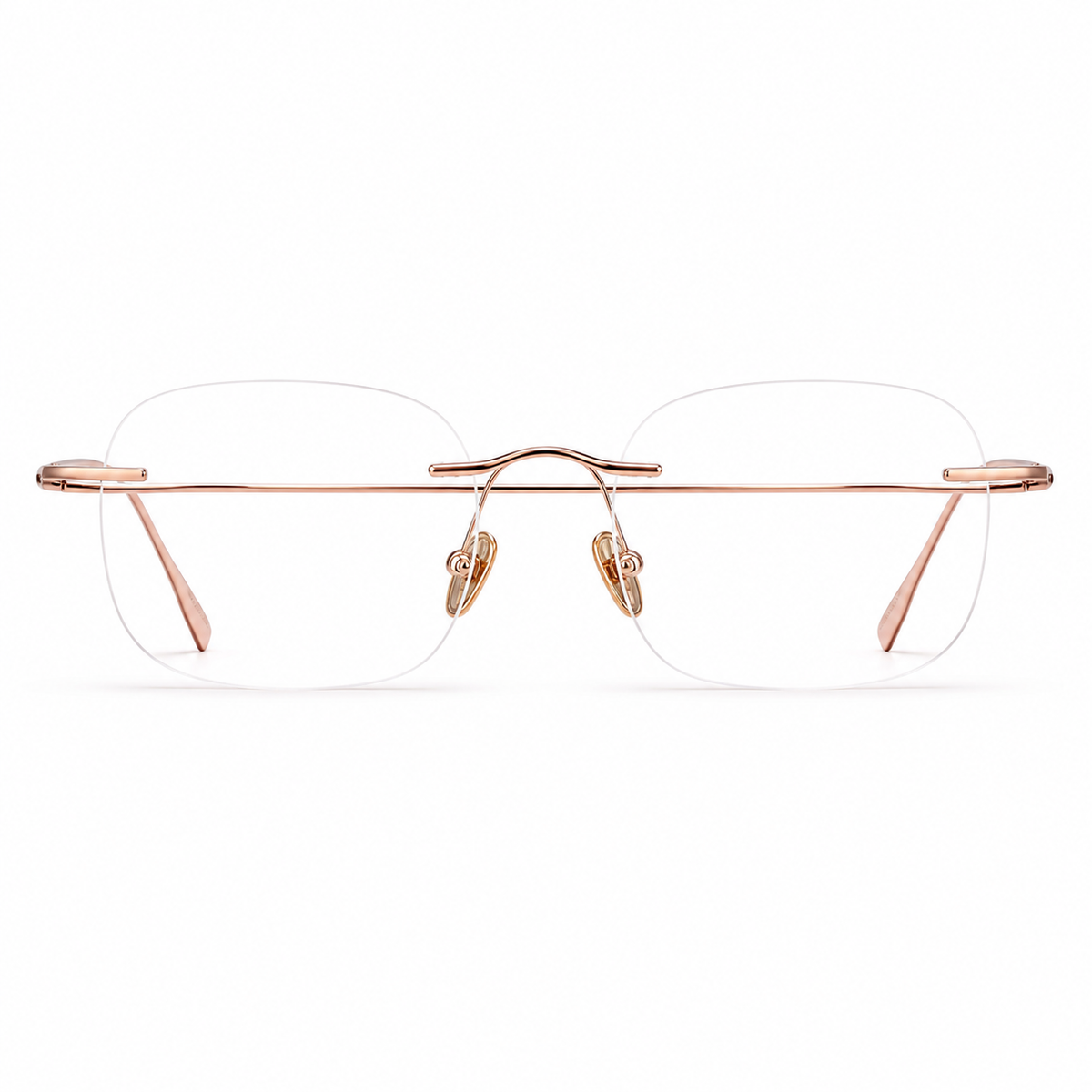 Rose Gold Women's Soft Geometric Pure Titanium Rimless Glasses, clean front view
