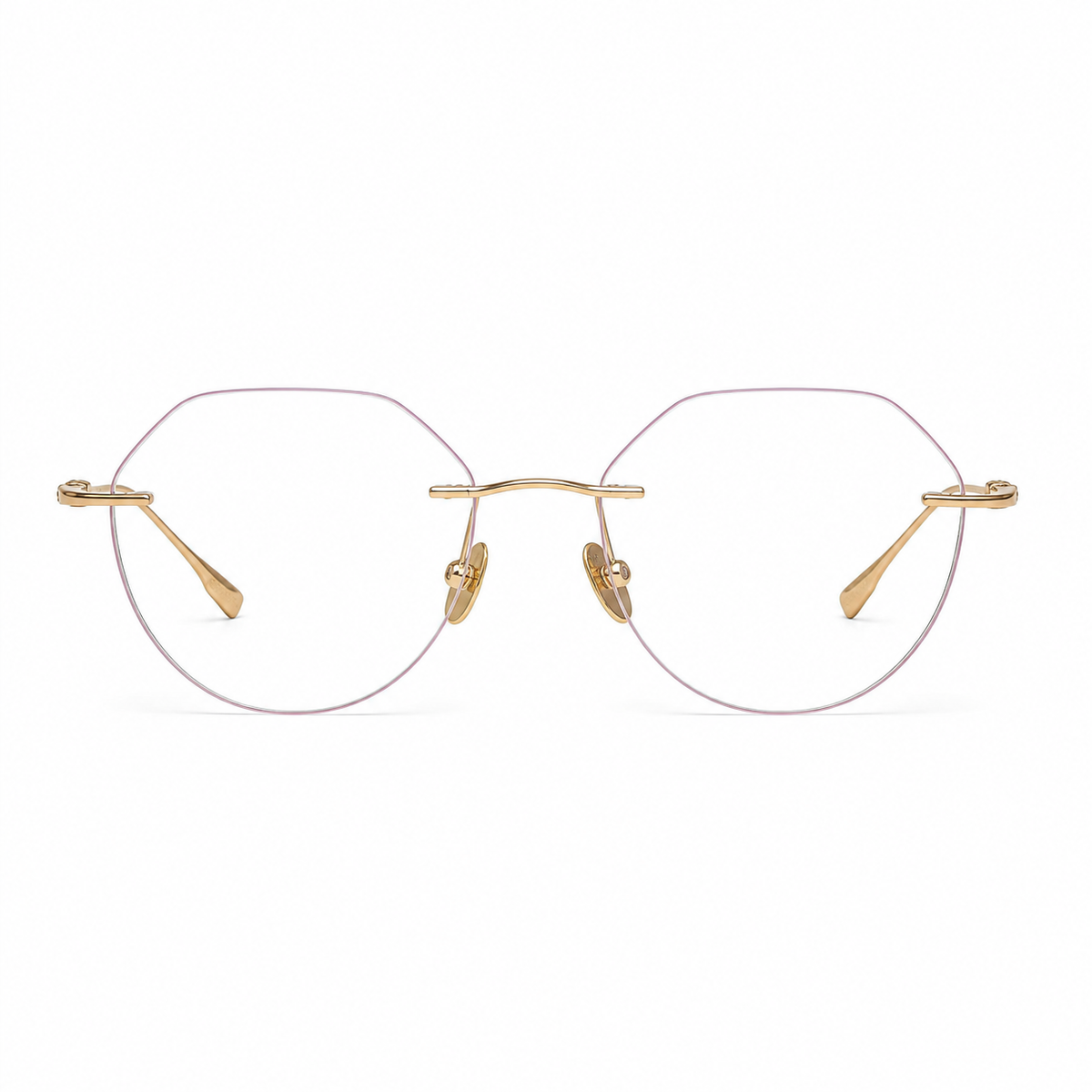 Gold Women's Round Pure Titanium Rimless Glasses, clean front view