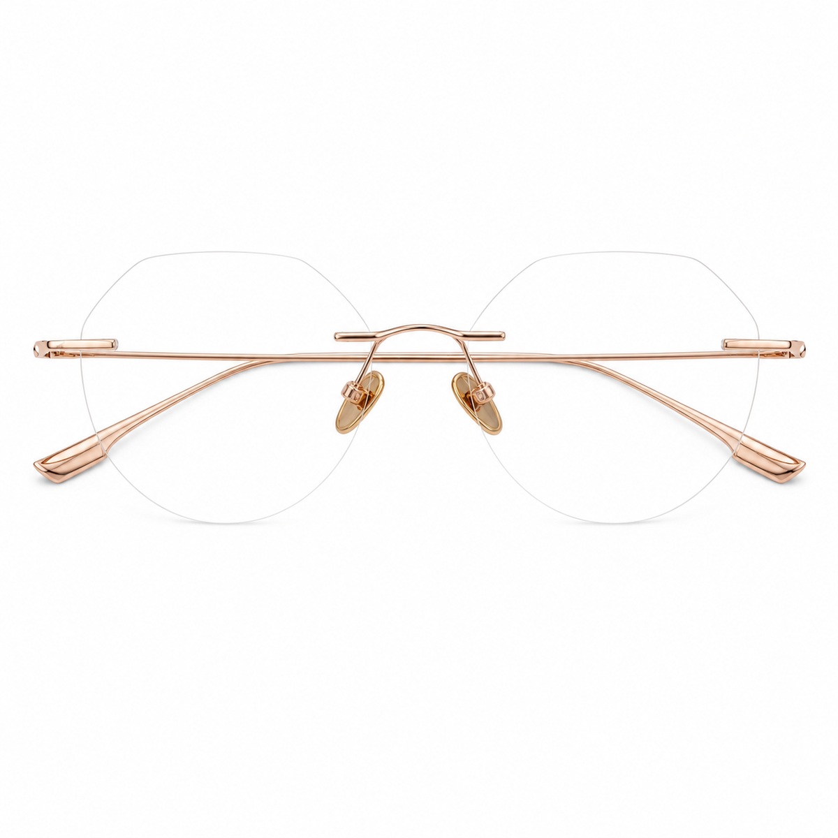 Rose Gold Women's Round Pure Titanium Rimless Glasses, clean front view