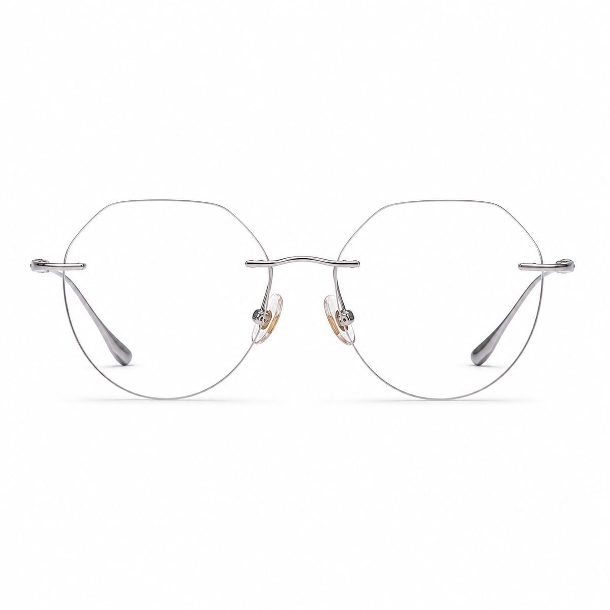 Silver Women's Round Pure Titanium Rimless Glasses, clean front view