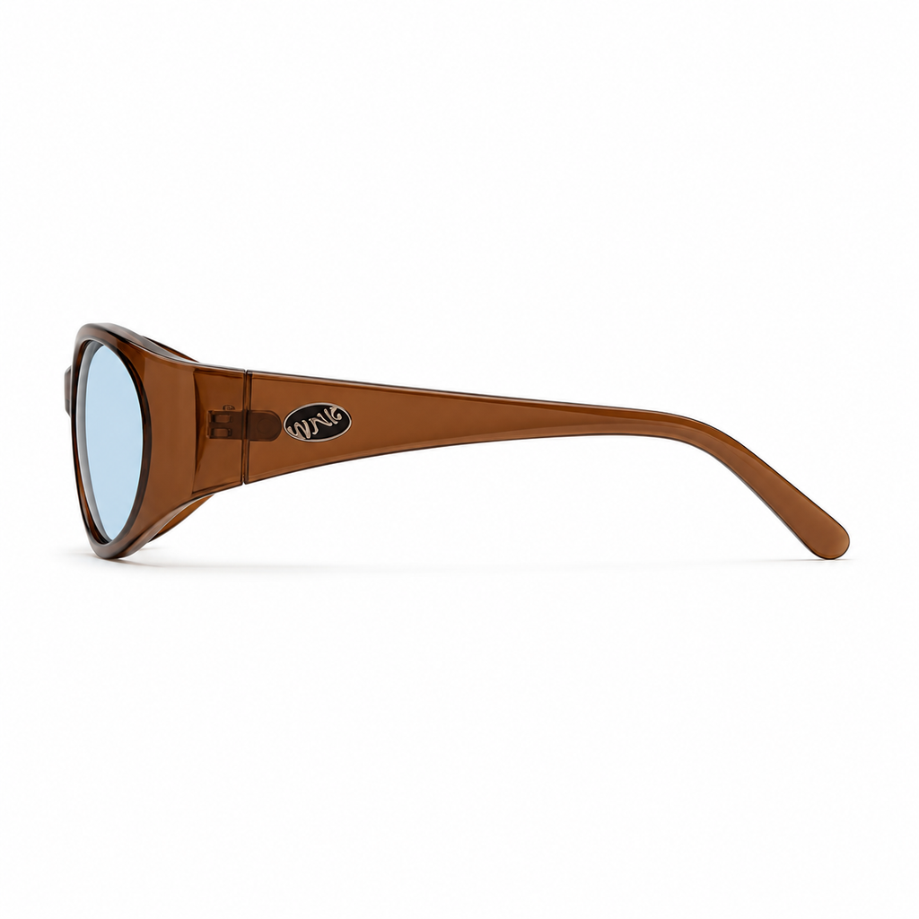 Crystal Brown Unisex Polycarbonate Oval UV400 Sunglasses, side temple product view