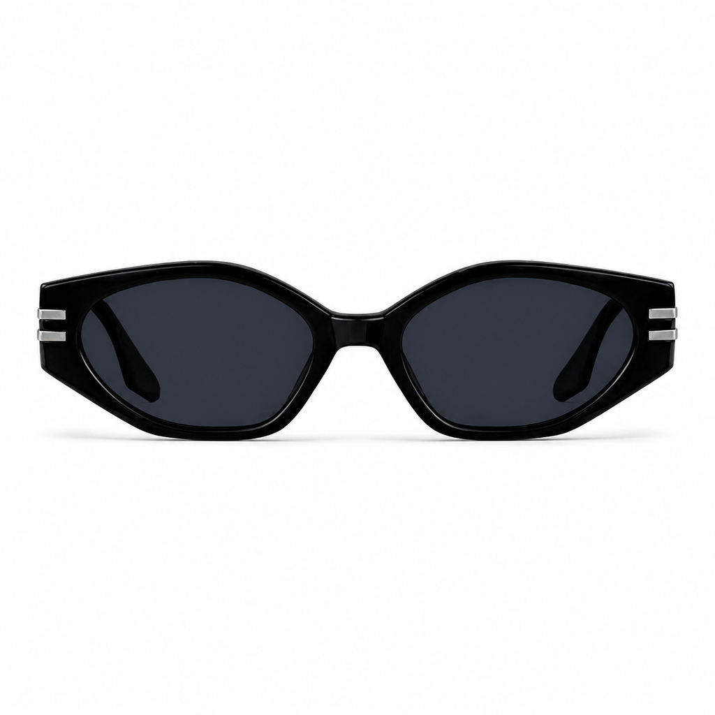 Black Women's Polycarbonate Small Cat-Eye Sunglasses, clean front product view