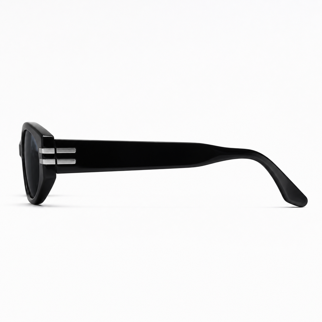 Black Women's Polycarbonate Small Cat-Eye Sunglasses, side temple product view