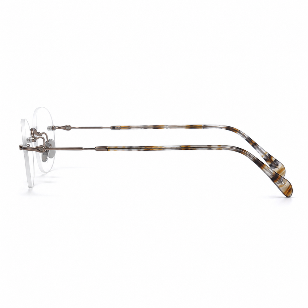 Antique Bronze/Yellow Grey Vintage Sophisticated Rimless Eyeglasses, true side-profile product view