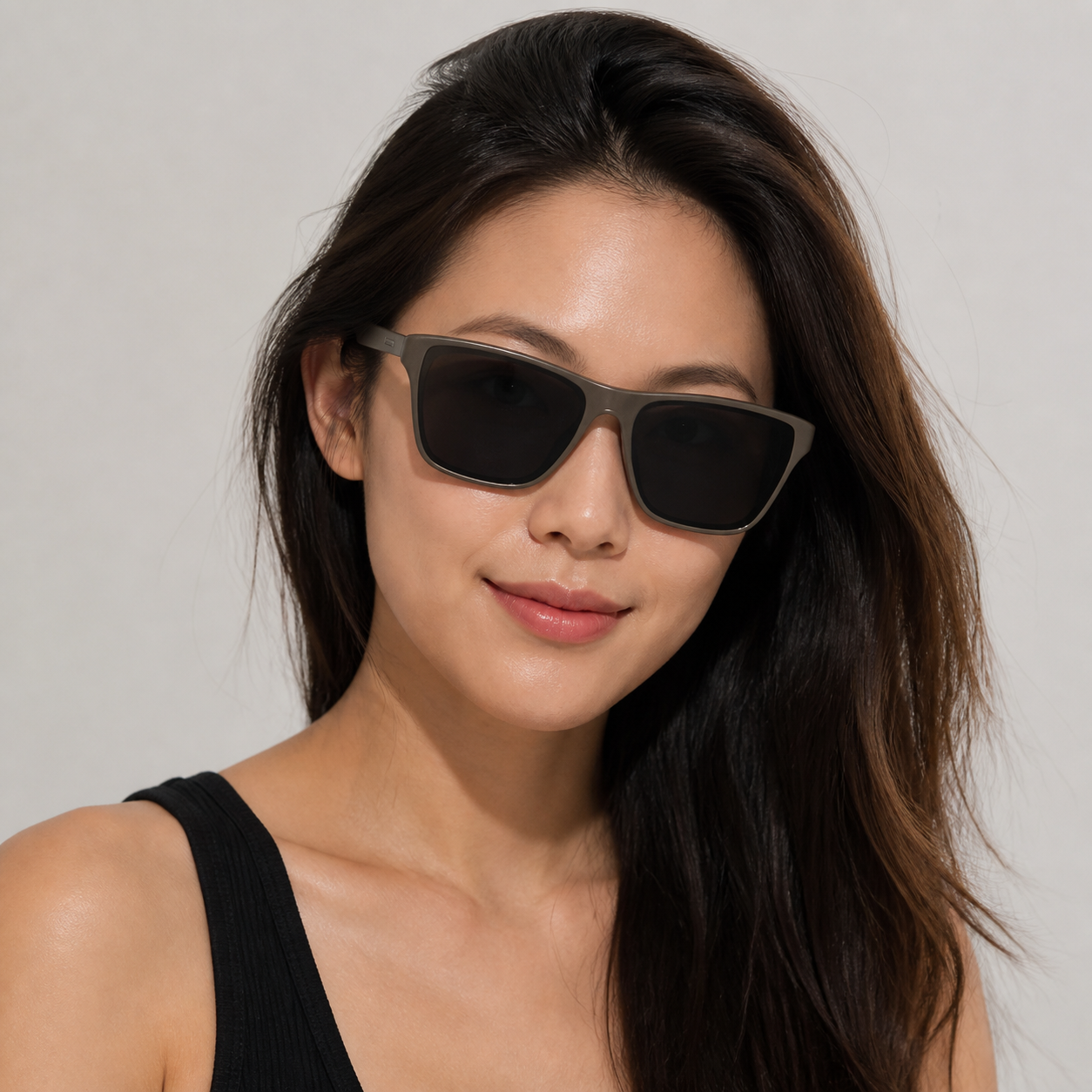 Taupe Women's TR90 One-Piece Shield UV400 Sunglasses, worn by an adult model, front fit