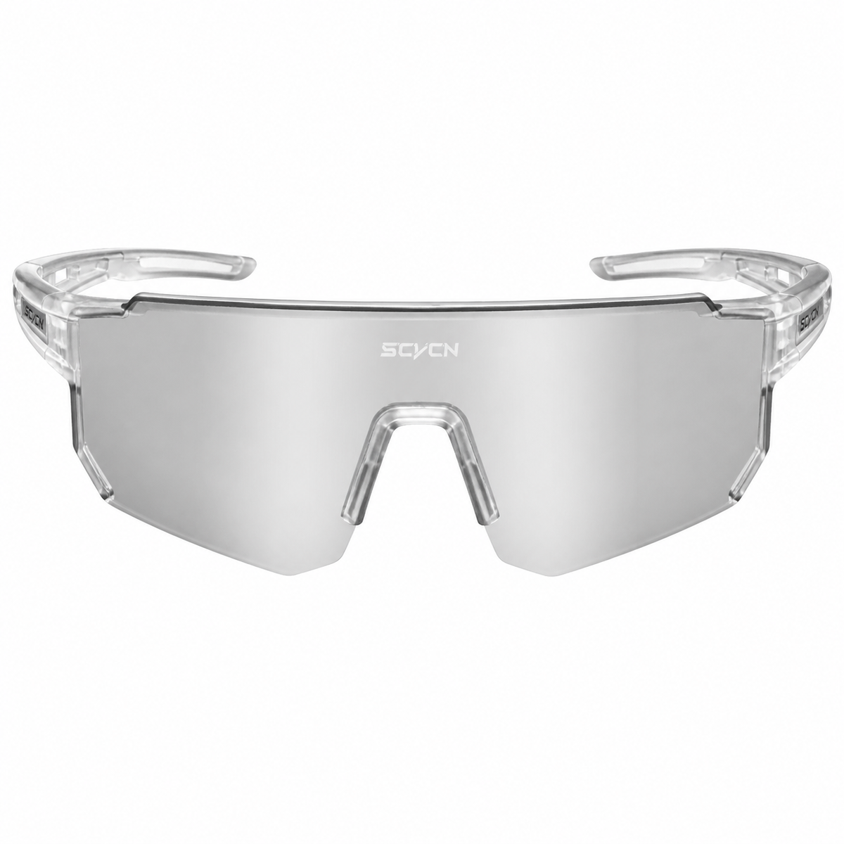 Crystal Clear Frame/Silver Lens Unisex TR90 Dustproof Shield Cycling Sunglasses, clean front product view