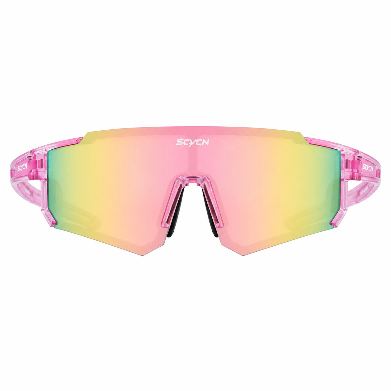 Crystal Pink Frame/Pink Lens Unisex TR90 Dustproof Shield Cycling Sunglasses, clean front product view