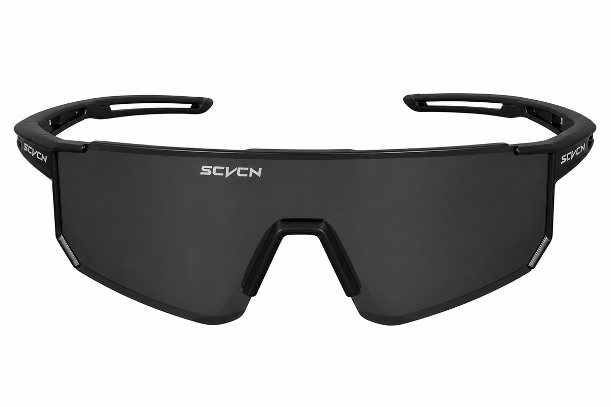 Matte Black Frame/Black Lens Unisex TR90 Dustproof Shield Cycling Sunglasses, clean front product view