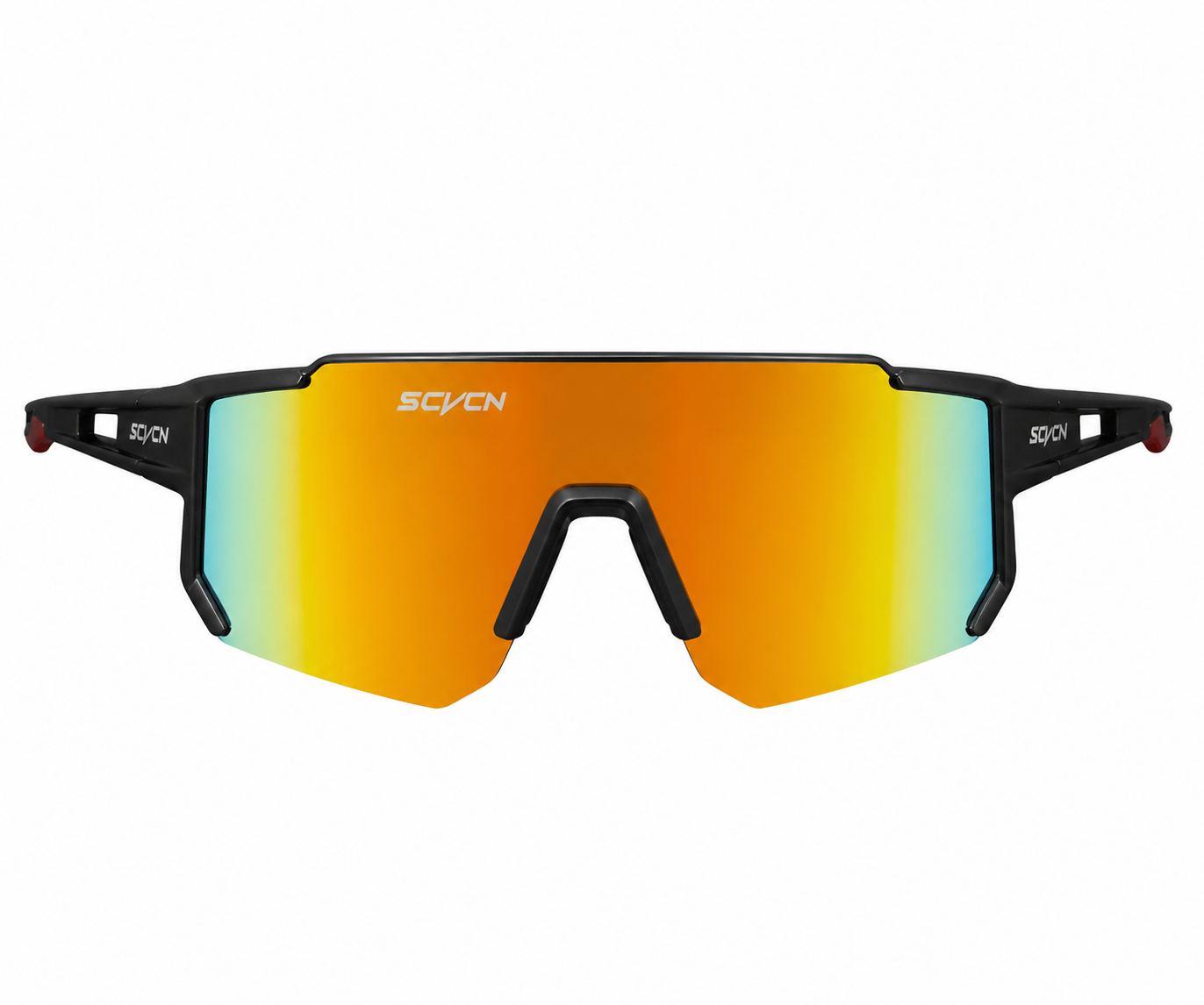 Matte Black Frame/Red Lens Unisex TR90 Dustproof Shield Cycling Sunglasses, clean front product view