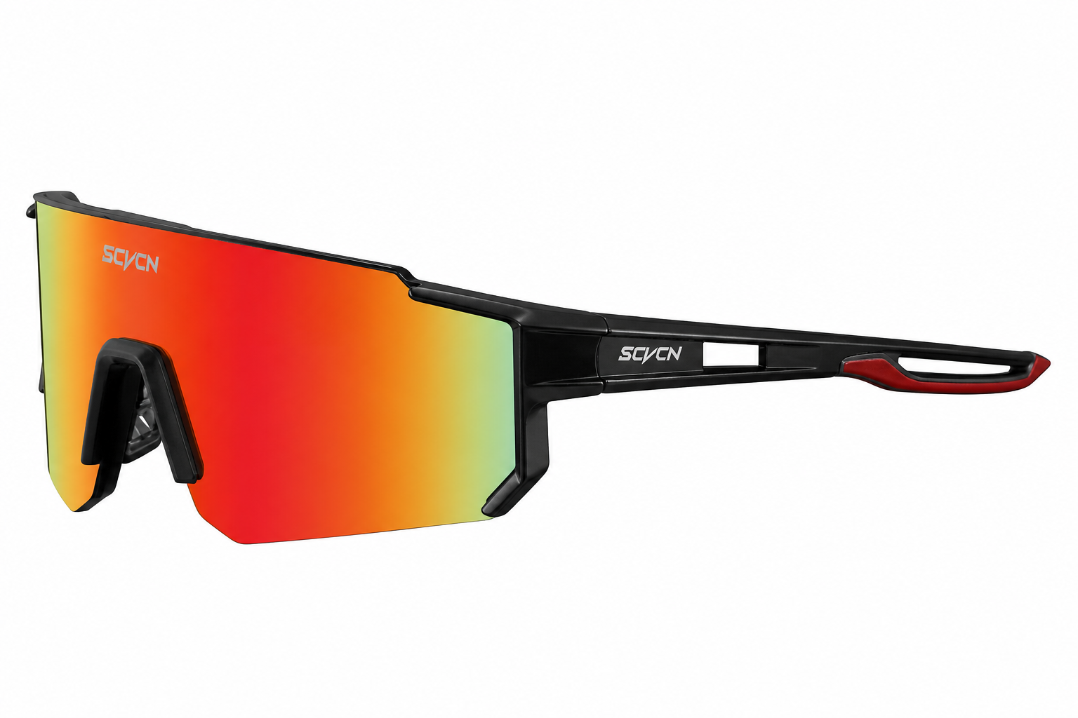 Matte Black Frame/Red Lens Unisex TR90 Dustproof Shield Cycling Sunglasses, side temple product view