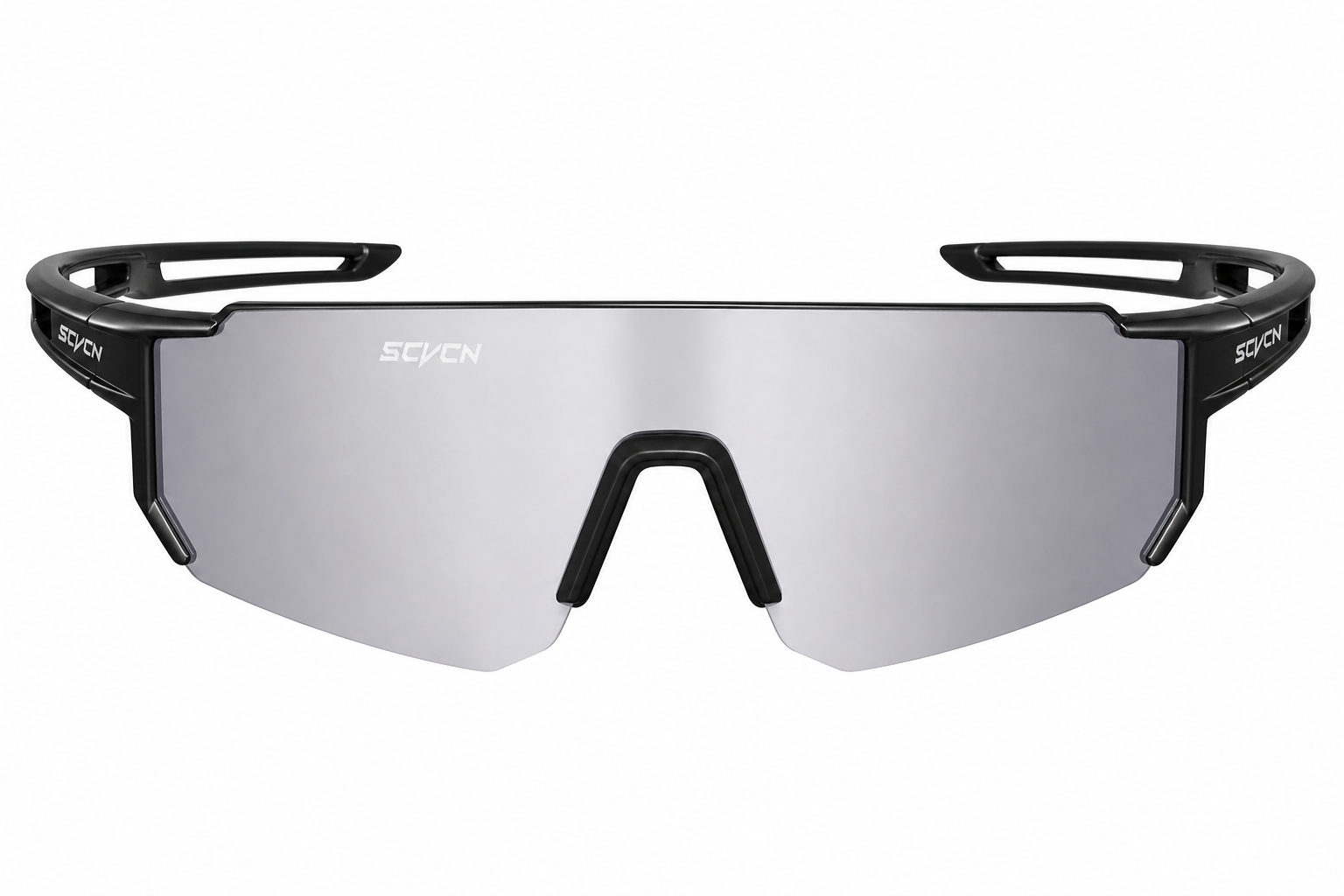 Matte Black Frame/Silver Lens Unisex TR90 Dustproof Shield Cycling Sunglasses, clean front product view